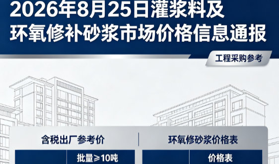 和龙2026年8月25日灌浆料及环氧修补砂浆市场价格信息通报